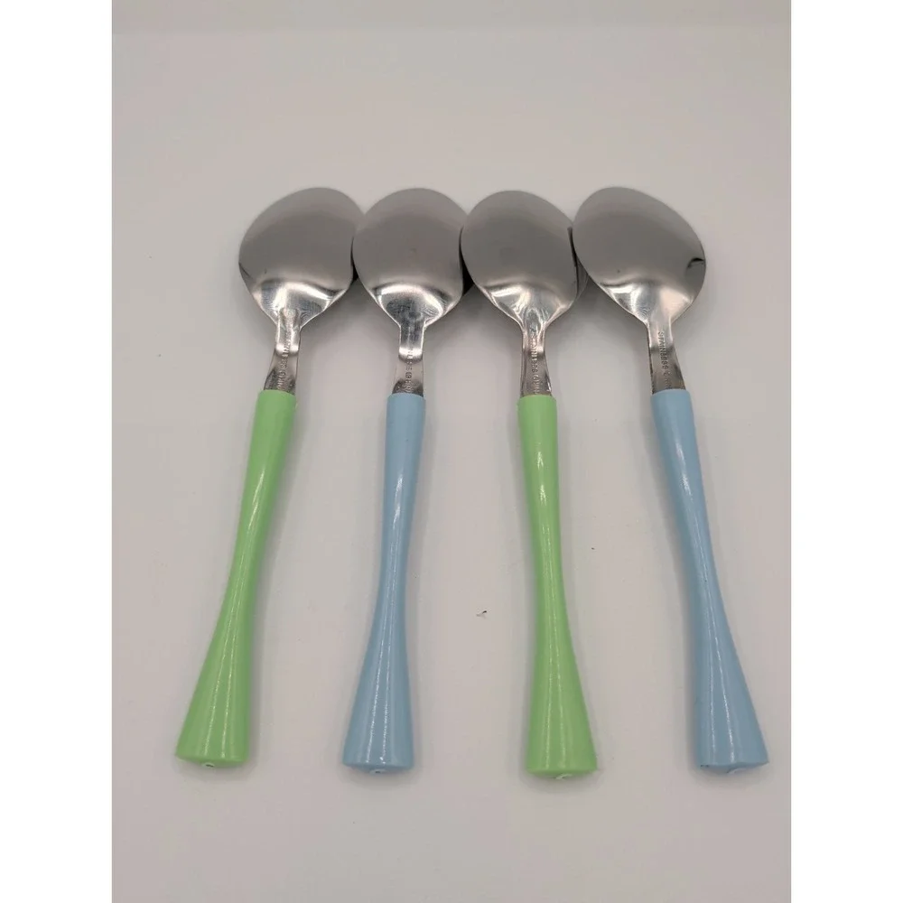12pc Stainless Steel Flatware Set Mint Green Sky Blue Forks Knives Spoons